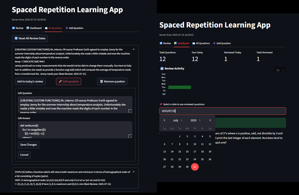 Spaced Repetition Learning App screenshot